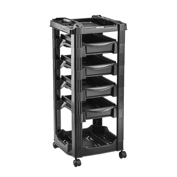 Dompel Salon Trolley Vegas 460exp – Black | Expandable Worktop, 4 Dual-Access Drawers, Hairdryer & Tool Holders, Stable Base with Wheels